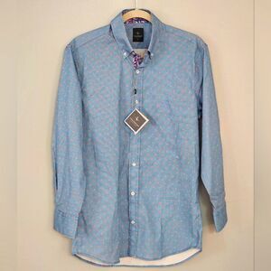 Taylor Byrd, Mens dress shirt. Shades of blue with coral. Size S, NWT